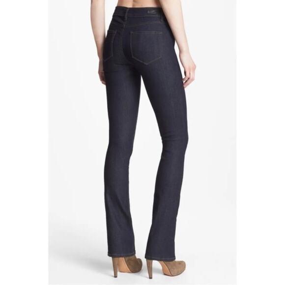 Paige Manhattan Elyse Slim Bootcut Mid Rise Jeans in Dark Wash. - Picture 2 of 10
